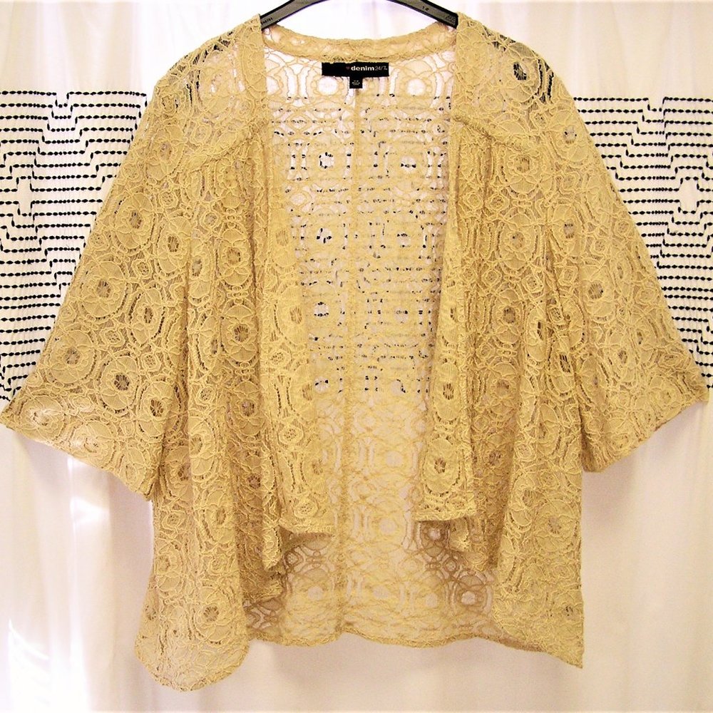 DENIM Women open Swing Lace Jacket cream 3/4 Sleeves 22W
